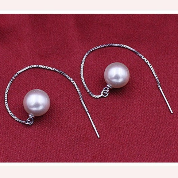 Long Drop/dangle Stud Freshwater Pearl earrings - Picture 3 of 8